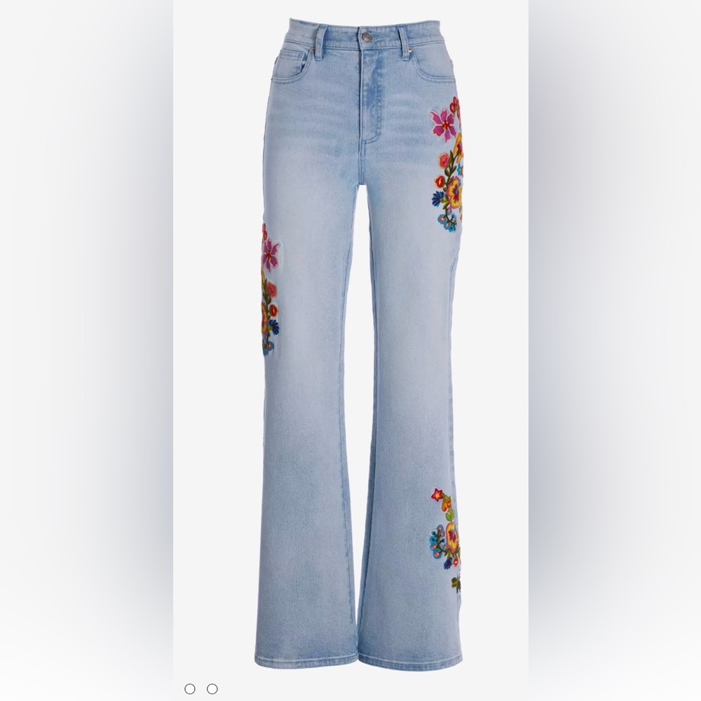 boston proper Malibu High Rise Blooming Brights Embroidered Palazzo Jean 14